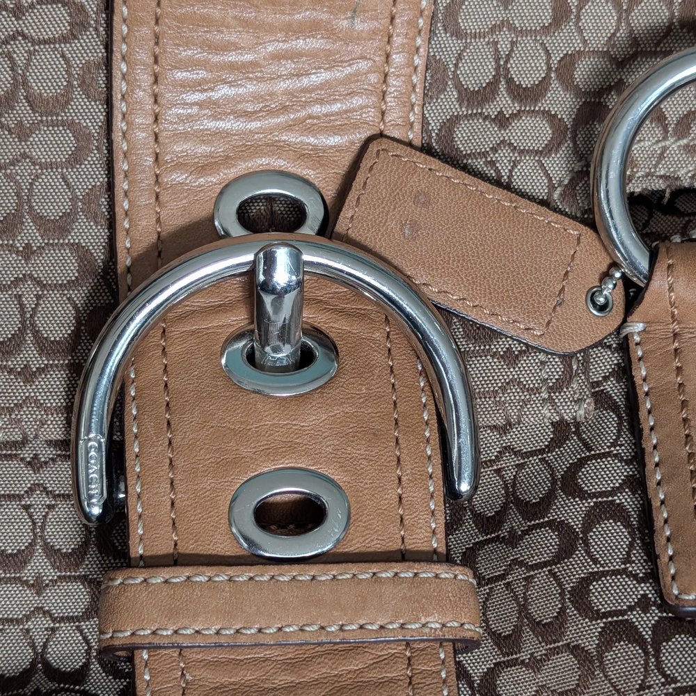 COACH Authentic Signature Flap Satchel Brown Monogram And Leather Like New - Picture 6 of 16